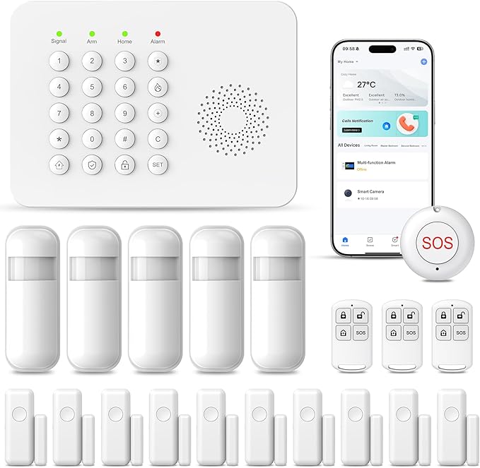 PGST Smart Home Alarm System,Wireless Home Security Systems,20 Piece DIY Expandable Door Alarm/Motion Sensors with 4G SMS/Phone App Instant Alert,24/7 Professional Monitoring for Villa,Kids Safety