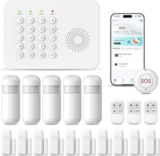 PGST Smart Home Alarm System,Wireless Home Security Systems,20 Piece DIY Expandable Door Alarm/Motion Sensors with 4G SMS/Phone App Instant Alert,24/7 Professional Monitoring for Villa,Kids Safety