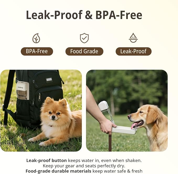 Dog Water Bottle, Portable Water Dispenser, Foldable Dog Bowls, Leak-Proof Pet Water Bottle with Poop Bag Dispenser, Puppy Essentials for Dogs On The Go Walking Hiking Travel, 13.5oz