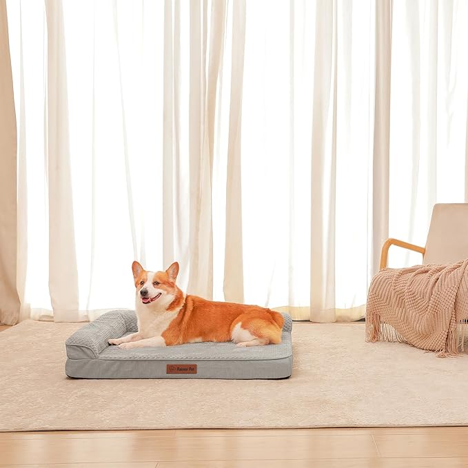 Orthopedic Dog Beds for Large Dogs, Memory Foam Dog Beds Large Sized Dogs, Washable Removable Cover, Nonskid Bottom, Waterproof, for Indoor, Outdoor, Crate & Car Use, 36x27x6 Inches, Light Grey