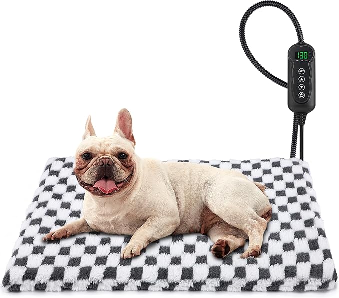 MIXJOY Heated Dog Bed, 11 Adjustable Temperature Dog Heating Pad Indoor with Timer, Pet Heated Mat for Dogs Cats, Electric Cat Heating Pad with Washable Cover, Heated Pet bed-28''x20'', Medium