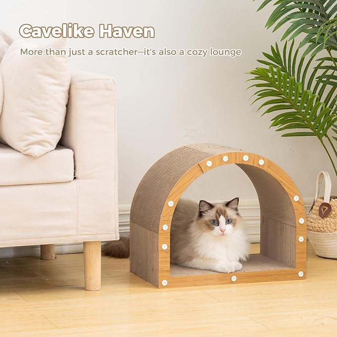 Avont Cardboard Cat Scratcher House, Kitten Scratching Tunnel Board, Modern Scratch Pad for Indoor Cats, Durable Corrugated Cardboard Scratcher for Kitty