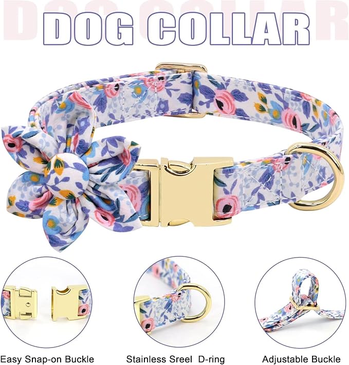 Beirui Cute Girl Dog Collars, Harnesses & Leashes Set - Adjustable Dog Collar and Leash Set with Flower - Soft Mesh Dog Vest Harness for Puppies Small Medium Dogs (Blue,XS)