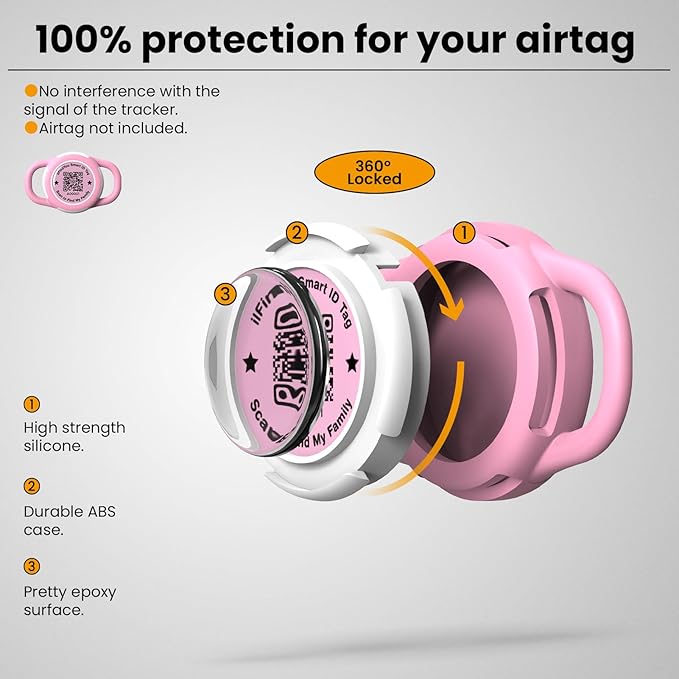 Waterproof AirTag Dog Collar Holder for Apple Tracker QR Code Case Pink