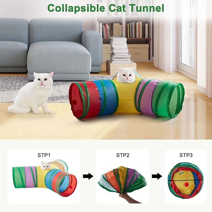 Cat Tunnels for Indoor Cats 3 Way Play Toy Kitty Tunnel Peek Hole Toy with Ball for Cat Tube Fun for Rabbits Kittens and Dogs