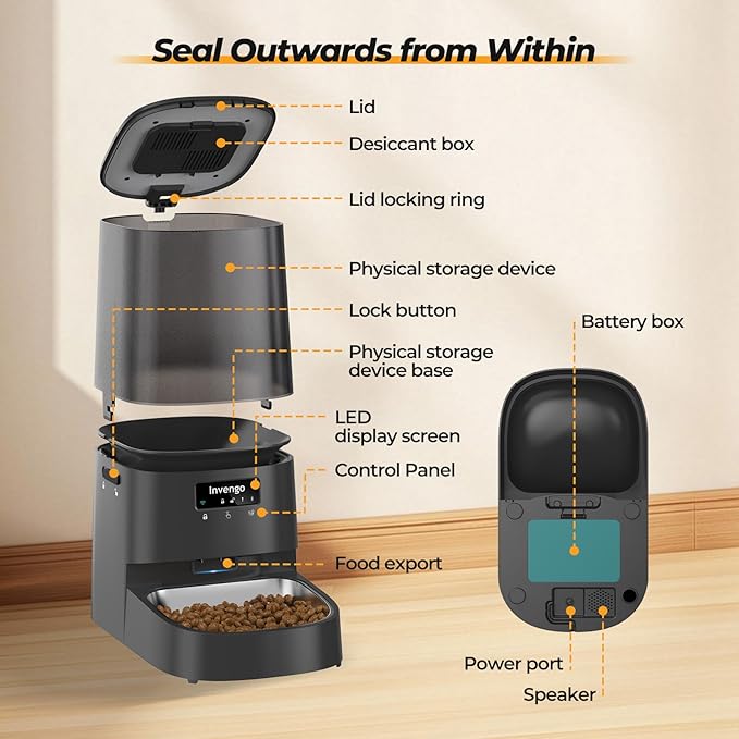 Cat Feeder Automatic - Cat Food Dispenser MeowServe S20, Auto Dog Feeder with Stainless Steel Bowl, 5L Pet Feeder with Patented Anti-Jam Port, App, Dual Lock Lid, Dual-Band WiFi & Power Supply