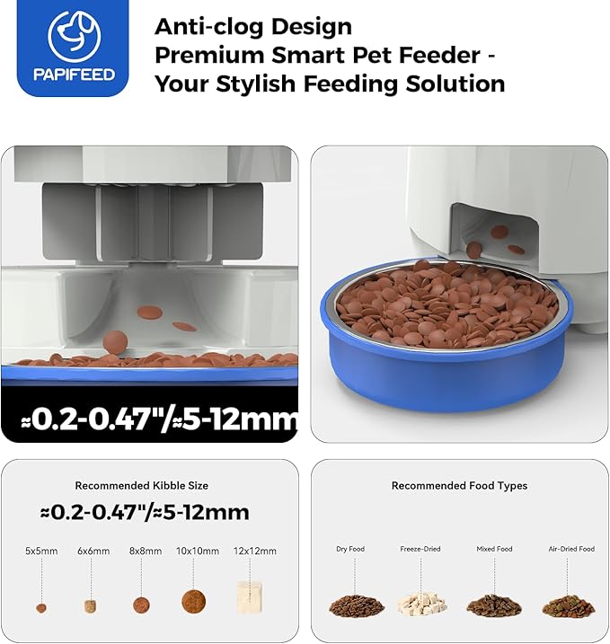 PAPIFEED Automatic Cat Feeder, 2.4G WiFi Auto Cat Food Dispenser with App Control, 3L Auto Pet Feeder with Dual Power Supply, Detachable for Easy Clean for Cats and Small Dogs, Blue