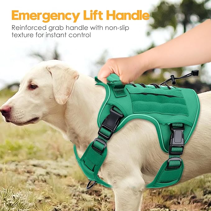 Heavy-Duty Tactical Dog Harness for Large Dogs, No Pull Adjustable Reflective Pet Vest with Molle System, K9 Military-Grade Control for Service Training, Outdoor & 10+ Breeds, Turquoise, X-Large