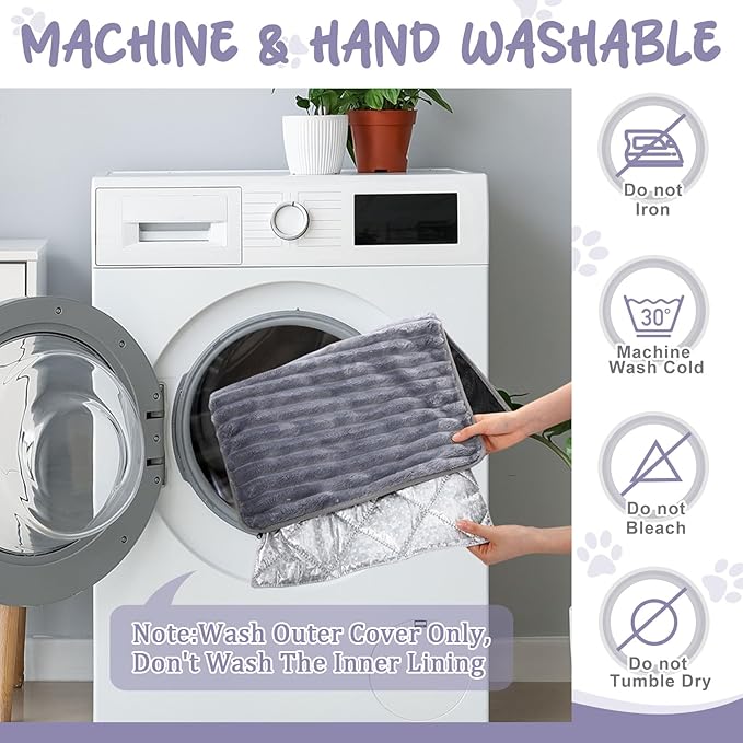 Nuanchu 4 Pack Self Warming Cat Bed 24"x18" Self Heating Dog Cat Pad Bulk Crate Mat Extra Warm Thermal Big Pet Pad for Indoor Outdoor Pets Houses with Removable Washable Cover Non Slip(Grey)