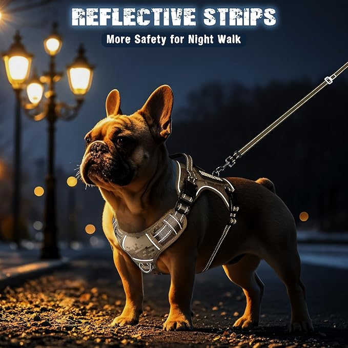 Tactical Dog Harness and Leash Set Small Sized Dog,Heavy Duty No Pull Service Dog Vest and 10 Patches with Dog Seat Belt,Reflective Adjustable Pet Harness for Training Walking Hiking Camo S