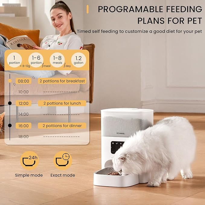 PET MARVEL Automatic Cat Feeder Smart, WiFi Enabled App Control & Voice Recording, 4.4L Dry Food Dispenser with Programmable Timer, 6-Meal Portions, Freshness Seal Tank, M2