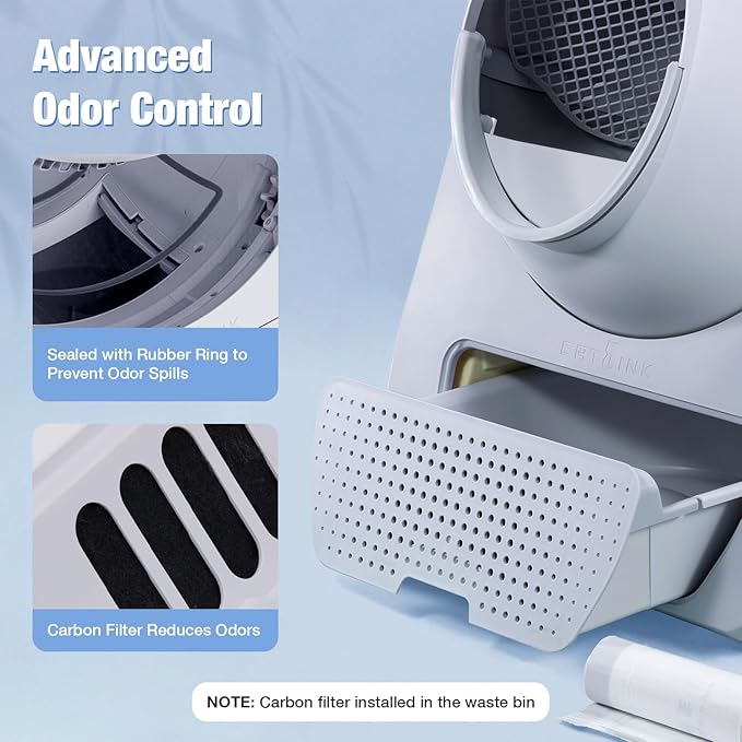 CATLINK Self Cleaning Cat Litter Box, Auto Safety Sensors for Multiple Cats 3.5~22 pounds, Double Odor Removal with Trash Bags(Young Version)