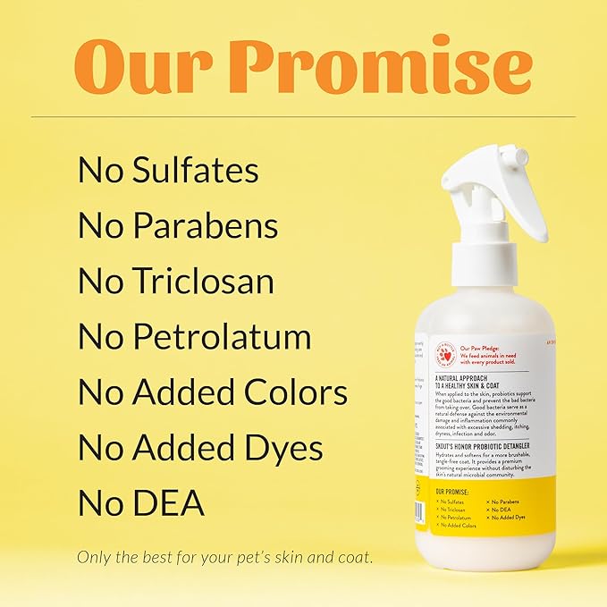 Skout's Honor Probiotic Pet Detangler Spray - Hydrating & Conditioning w/Avocado Oil, 97% Natural, Paraben & Sulfate-Free, softens for a More brushable Coat, Daily Use, 8oz, Honeysuckle