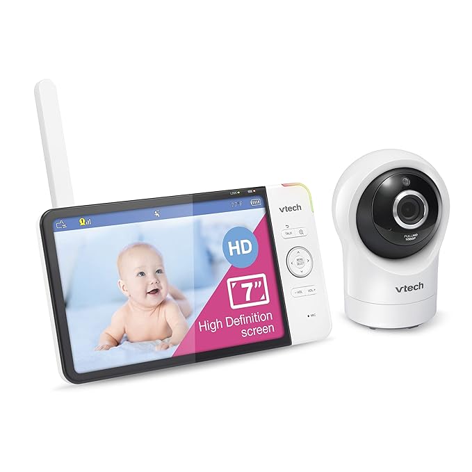 VTech RM7764HD 1080p WiFi Remote Access Baby Monitor, 360° Pan&Tilt, 7” 720p HD Display, HD Night Vision, Soothing Sounds, 2-Way Talk, Temperature Sensor, Motion Detection, iOS & Android