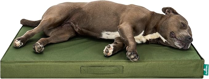 FurHaven Cooling Dog Bed – Large Foam Mattress for Joint Pain Relief, Waterproof Liner, Removable Washable Cover, Durable for Outdoor Use, Deluxe Grid Indoor/Outdoor Bed – Green, Large