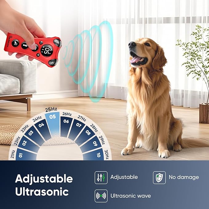 Ultrasonic Dog Bark Deterrent Device β10-Level Adjustable Anti Barking Trainer with Flashlight, Strobe, E-Clicker(18 Whistle Sounds)βNo Shock, Collar-Free Dog Behavior Correction Devices