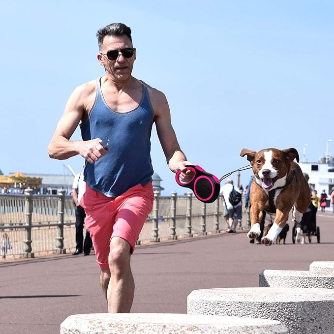 Segarty 26ft Dog Leash Retractable, Dog Leads Long for Medium Large Breed Pets Up to 110Lbs, No Tangle Nylon Tape and 1 Button Break & Lock Heavy Duty Leash for Training Running, Pink