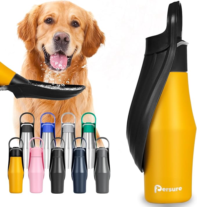 27 OZ Dog Water Bottle Portable Stainless Steel Convenient Pet Water Dispenser, Leak Proof Puppy Travel Water Bowl for Dog Outdoor Walking, Hiking, Perfect Size for All Dog Breeds, Yellow