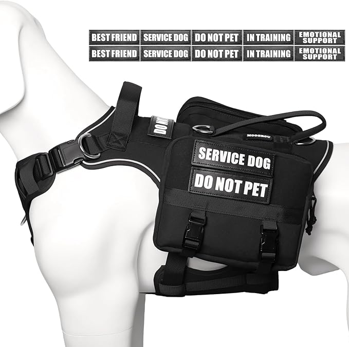 Service Dog Vest with Pockets,Medium Dog Harness and Removable Backpack for Training Hiking,Pet Vest with Handle&Molle System for Patches,Black M