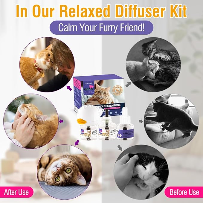 Cat Calming Pheromone Diffuser Reduces Conflict Between Cats Effective Anxiety Relief for Cats & Cat Calming Soothing 48ML 3 Refills Fits All Cats, 3 Packs