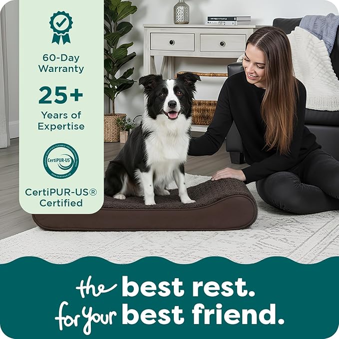 Furhaven Orthopedic Dog Bed for Large/Medium Dogs w/ Removable Washable Cover, For Dogs Up to 38 lbs - Ultra Plush Faux Fur & Suede Luxe Lounger Contour Mattress - Chocolate, Large