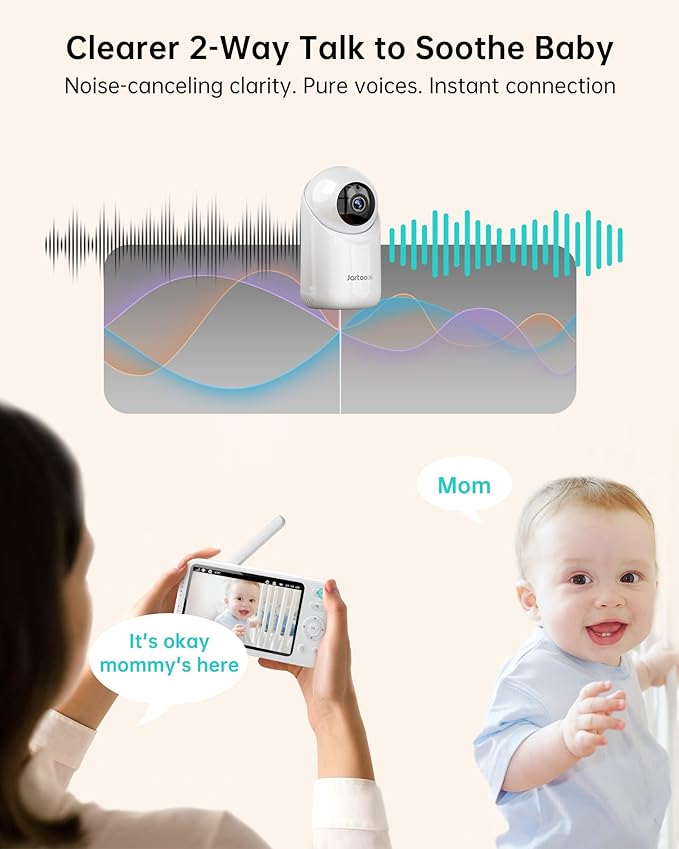 Jartoo 2K Video Baby Monitor with Camera and Audio, Long Range Baby Monitor No WiFi 5.5" FHD Screen ANC Baby Camera Wireless, Feeding Clock, Night Vision, 2-Way Talk, AI Cry Detect, 6000mAh