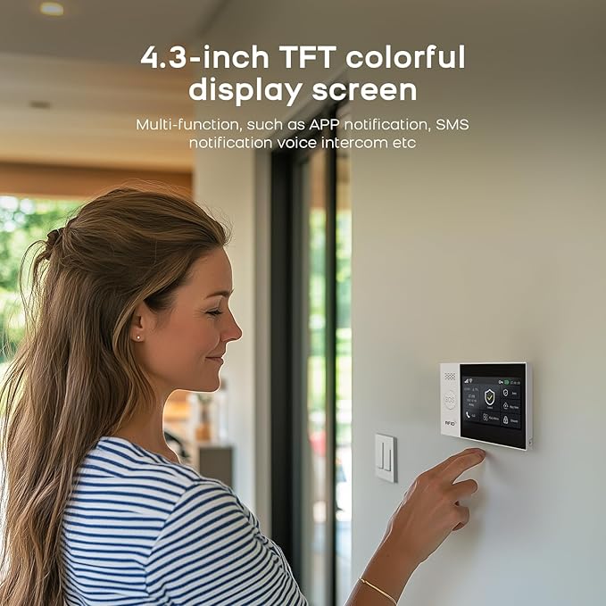 PGST Home Alarm System with 4.3”Touchscreen,4G/WiFi Home Security System with Door Open Sensors,Motion Detector,SOS Button,Loud Siren,App Instant Alerts,Door Alarms Kits for Villa,Kids Safety