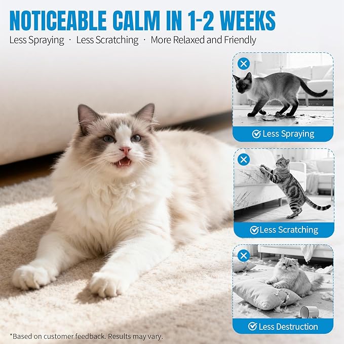 Cat Calming Pheromone Diffuser - Stops Urine Marking & Scratching, Reduce Fighting Spraying Cat Calming Diffuser, Drug-Free Formula for Anxious Cats, 2 Diffuser + 4 Refills Last 120 Days
