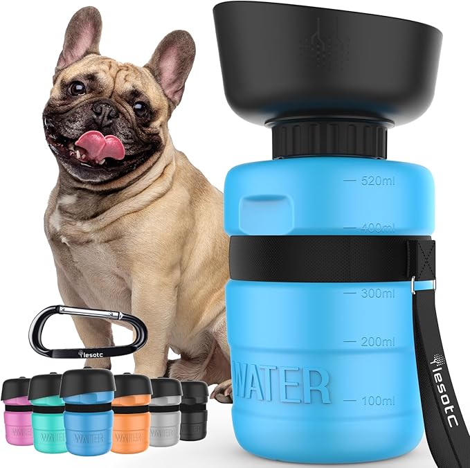 lesotc Dog Water Bottle, Portable Water Dispenser with Bowl, Leak Proof Pet Travel Squeeze Bottle, Puppy Essentials Dog Stuff Accessories for Outdoor Walking, Hiking, Camping