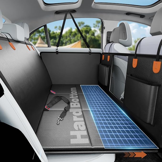 Dog Car Seat Cover for Back Seat with Hard Bottom, PU Leather Back Seat Extender for Dogs,Dog Hammock Bed for Cars, SUVs, Pet Seat Cover for Back Seat Holds 400lbs with Mesh Window & Pocket