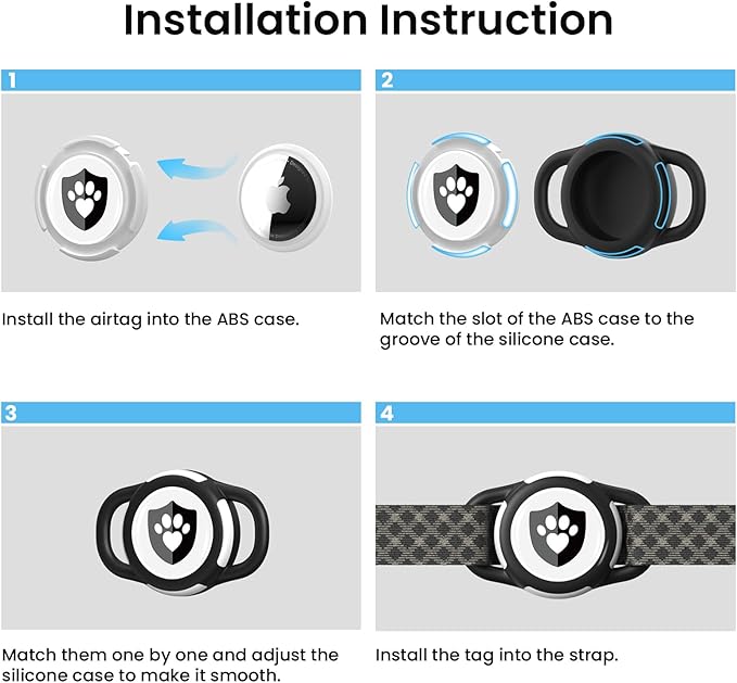 4 Pack Waterproof AirTag Dog Collar Holder for Apple Tracker Black