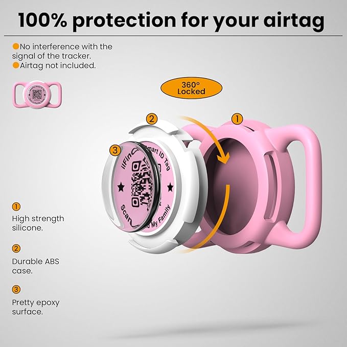 Waterproof AirTag Dog Collar Holder for Apple Tracker QR Code Case Pink