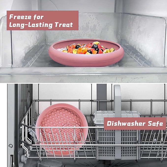 Dog Lick Bowl, Non-Slip Dog Slow Feeder Licking Mat Treat Dispenser, Interactive and Enrichment Toys, Boredom & Anxiety Reducer, BPA Free Silicone (Pink, Large)