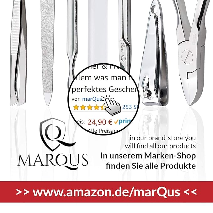 marQus Manicure Sets for Women & Men from Solingen Germany with Glass Nail File - Quality Grooming Kit Incl. Nail Clippers & Glass Nail File, Nail Kit Perfect for Pedicure.