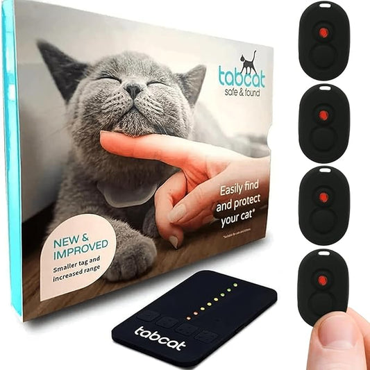Tabcat V2 Cat & Kitten Tracker - No Monthly Subscription Fee | 4 Lightweight Homing Tags, Cases & Tracking Handset | More Accurate Than GPS | Track 4 Cats Indoors & Outdoors to 1" & 500 ft Range