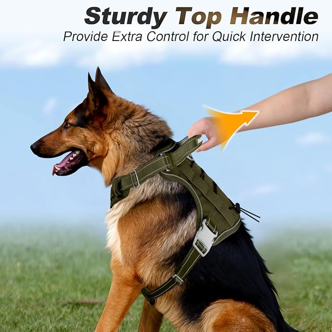 BARKBAY Service Dog Vest Tactical Dog Harness Medium Large Sized Dog Tags Personalized No Pull Adjustable Harness Reflective K9 Working Training Easy Control Military MolleSystem(Army Green,XL)