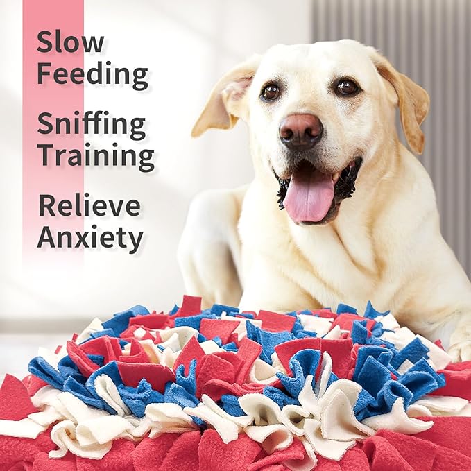 Pet Snuffle Mat for Dogs, Dog Feeding Mat, Nosework Training Mats for Foraging Instinct Interactive Puzzle Toys (Red&Blue&White)