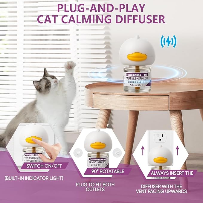 Cat Calming Diffuser, Cat Pheromones Calming Diffuser, Pheromone Dffuser to Calm Cats, Cat Calming Diffuser with 2 Diffuser + 4 Refill,120 Days for Cats Relief Stress Anxiety (Purple)