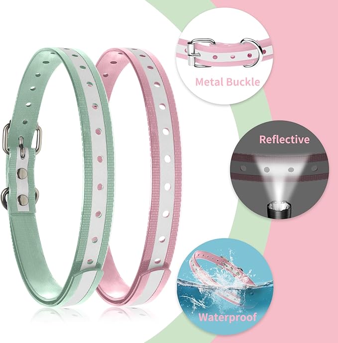 Shock Collar Replacement Strap, 3/4" Waterproof Odorless Reflective TPU Dog Collar, Replacement Collar for Shock Collar with Metal Buckle - All Brands Pet Training E Collars (Pink & Green)