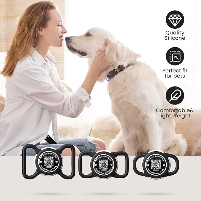 4 Pack Waterproof AirTag Dog Collar Holder for Apple Tracker QR Code Case Black