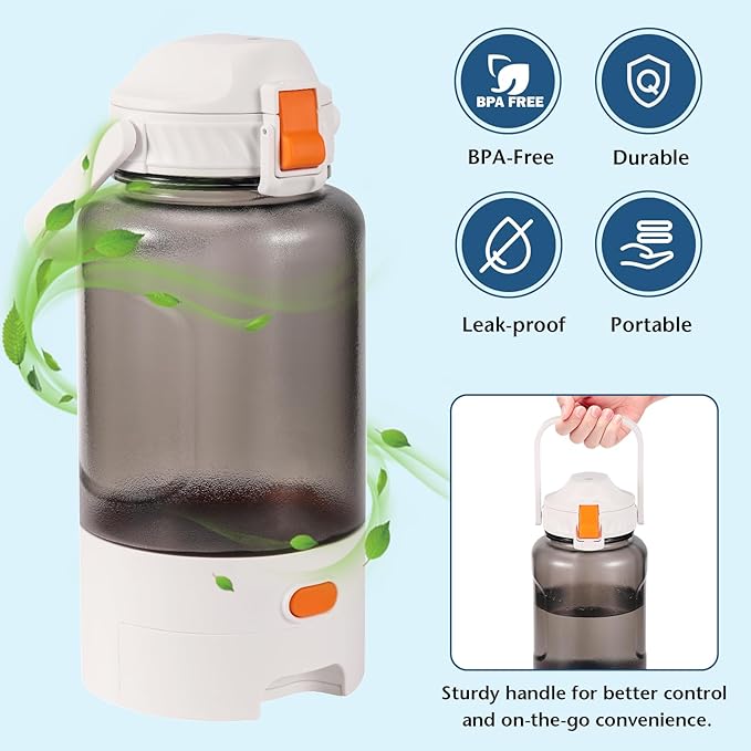 50oz Outdoor Dog Water Bottle - Leakproof Pet & Human Water Dispenser with Handle, Portable for Travel, Hiking, Camping, Beach - Must-Have BPA-Free Gear for Active Dogs (White)