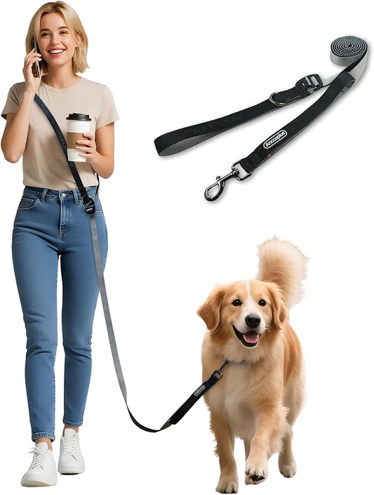 Hands Free Dog Leash, Multifunctional Crossbody Running for Dogs, Ultra-Light Dog Training Leash with Secure Clip, Short & Long Leashes, Adjustable Service Dog Leashes (Black Gray)