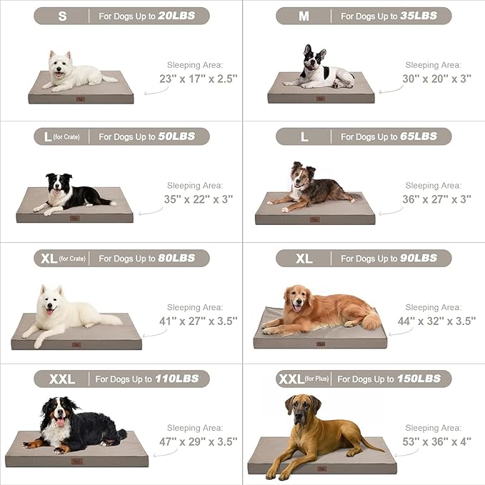 Outdoor Orthopedic Dog Bed for Medium Dogs & Cats, Waterproof Flat Pet Mat with Egg Crate Foam & Washable Removable Oxford Cover, 30x20 Inch, Khaki