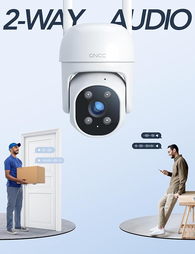 GNCC GK2 Outdoor Security Camera 1080P Home Surveillance with AI Motion Detection, 2.4G WiFi, 355° Pan-Tilt, Color Night Vision, Spotlight, Two-Way Audio, IP65 Waterproof, Cloud & SD Card Storage