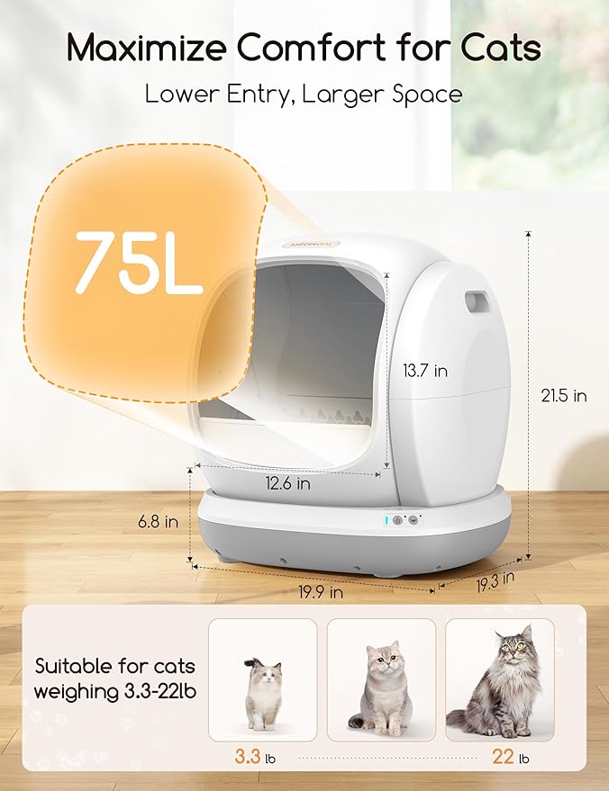 Meowant Self Cleaning Cat Litter Box - Open-Top Automatic Litter Box with APP, 0 Risk of Stuck Cats, Safer Automatic Litter Boxs, Low Entrance for Multiple Cats