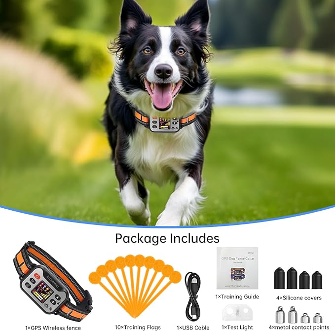 GPS Wireless Dog Fence, Electric Fence for Dog | Safe Zone Radius up to 66-6561ft, Rechargeable & Waterproof Dog Perimeter Collar, Outdoor-Specific Dog Containment System, Suitable for Dogs 15-120Lbs