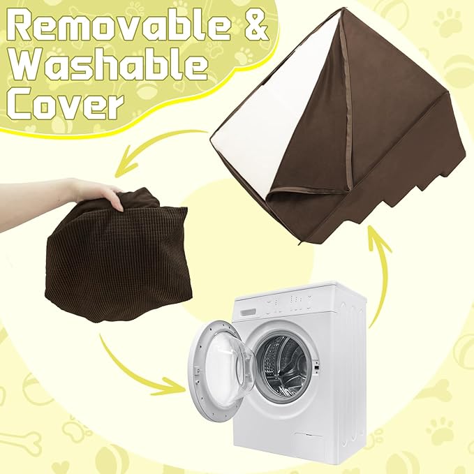 Niubya Dog Stairs for Small Dog and Cats,23”H Non-Slip Bottom Pet Steps for High Beds and Couch,High-Density Foam Pet Stairs Brown,5 Steps