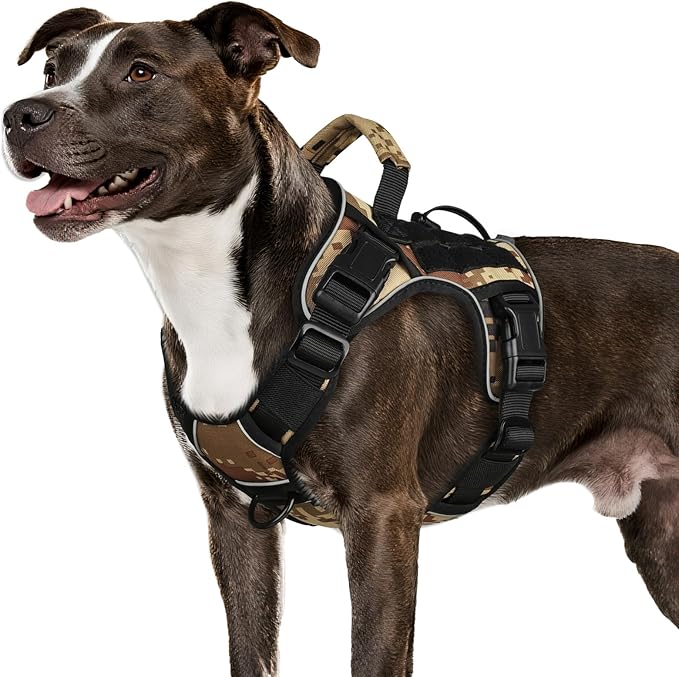 WINGOIN Tactical Dog Harness for Medium Dogs, Heavy Duty No Pull Dog Harness with Handle, Adjustable Reflective Military K9 Pet Vest for Pitbull, Female, Male, Walking, Hunting, Camo (M)