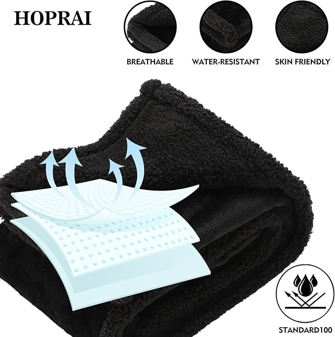 Dog Blanket, Waterproof Reversible Sherpa Fleece Throw Blanket, Furniture Cover for Bed, Couch, Sofa Protection from Liquid Pee and Pet Fur of Puppy, Cat (Black S28*39inches)