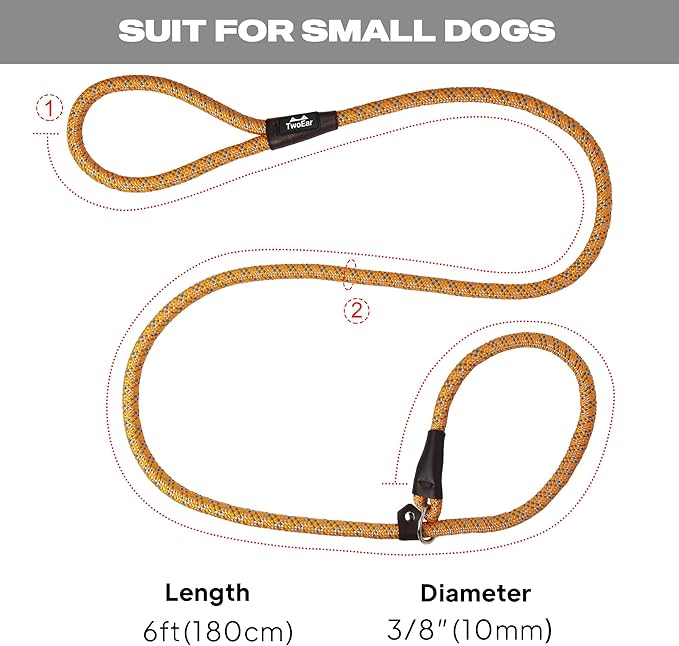 TwoEar Dog Slip Rope Leash - 6FT Heavy Duty Training Leash with Reflective Threads for Small to Large Dogs (Slim 3/8''x6ft, Orange)